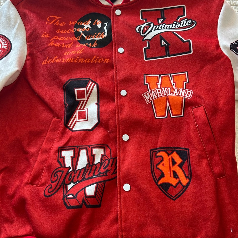 Red Varsity Jacket with Patches
